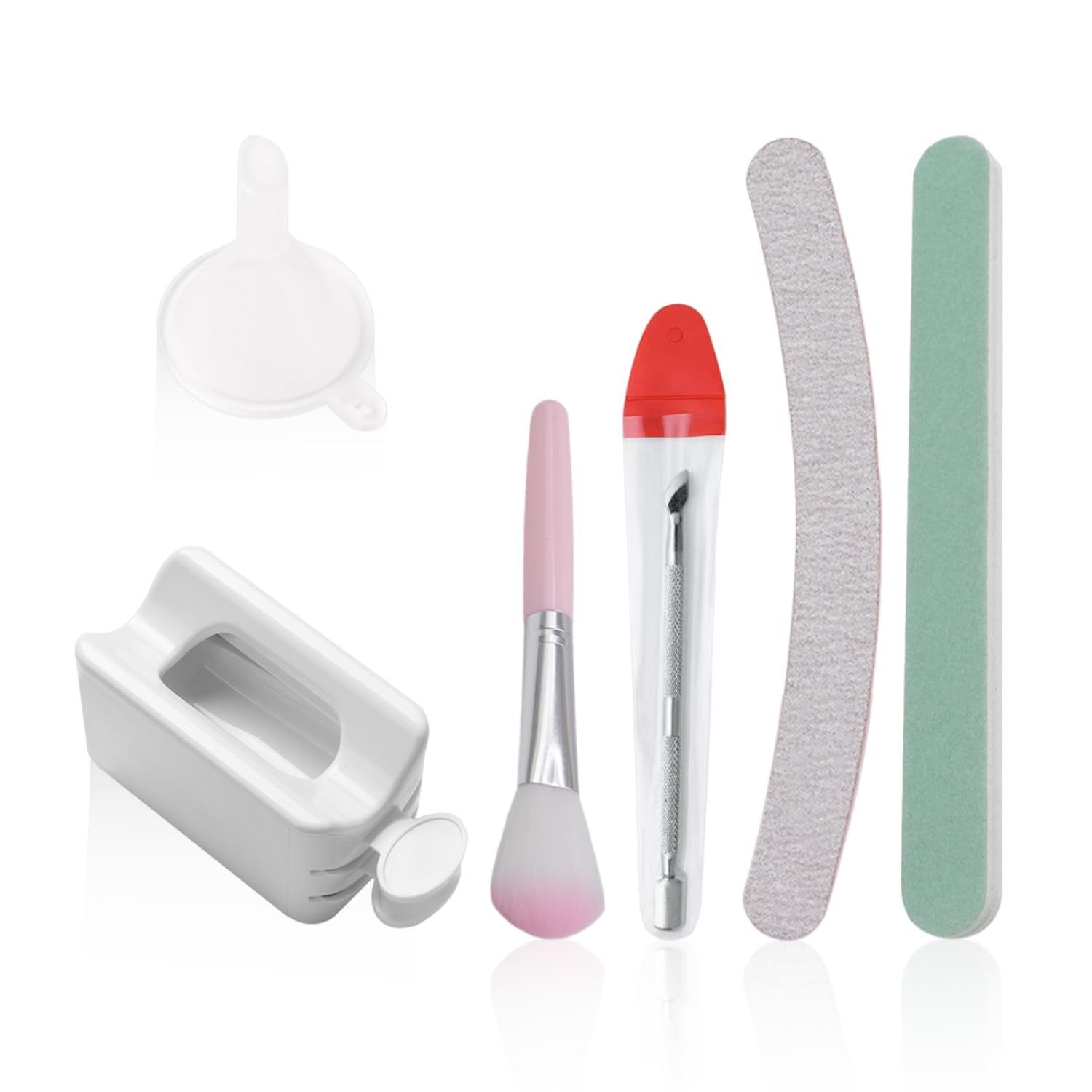 6 Piece Dip Powder Nail Kit, Dip Powder Tray System, Nail Brush, Nail File, Cuticle Pusher, Manicure Cleaner, Manicure Tools, Diy Manicure Accessories