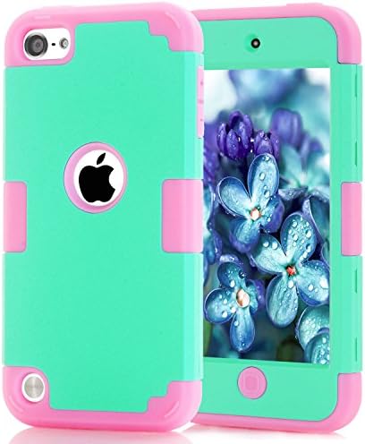 iPod touch5 case, iPod touch6 case, (TPU+ Silicone) Anti-slip Shockproof Dustproof slim and stylish protective case for Apple iPod touch 5 6th Generation (Mint green + pink)