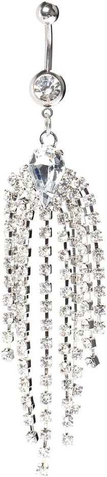 316l Surgical Steel 14g Charming Dazzling Rhinestone Tassel Dangle Drop Long Navel Belly Button Ring 3 Colors