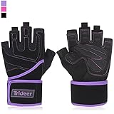 Trideer Weight Lifting Gloves with 18” Wrist Wraps Support, Pro Padded Gym Gloves for Powerlifting, Cross Training, Workout, Best for Men & Women (PAIR) (Purple, S (Fits 6.9-7.5 Inches))