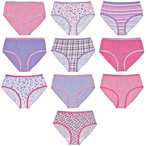 Trimfit Girls 100% Cotton Colorful Briefs Panties (Pack of 10), Multi Print, Large (8-10)