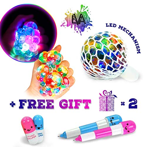 EVA.co Led Anti Stress Ball and Funny Pens - Squishy Light up Ball - Anti Stress Toy - Mesh Squishy Ball - Grape Ball - DNA Ball - Slime Stress Ball - ADHD Fidget Toy - Travel Toy