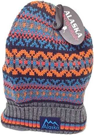 Alaska Beanie Hat Skull Multi Grey,navy Orange Knit Stocking Hat