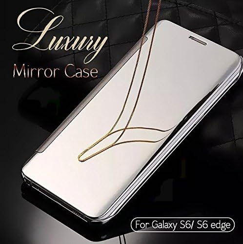FLYMAY Luxury Electroplating Slim Transparent Flip Mirror Phone Cases for Samsung Galaxy S6 Edge G9250 - Silver