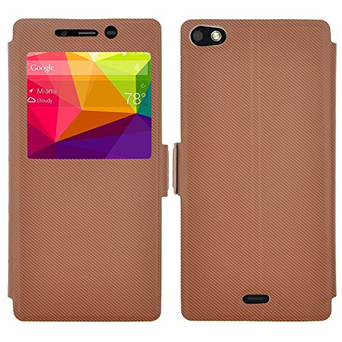 BLU Vivo Air LTE Case, IVSO BLU Vivo Air LTE Case [View Window] [Full Range Protection] Linen Texture Slim Leather High Quality Case Cover for BLU Vivo Air LTE Phone (Brown)