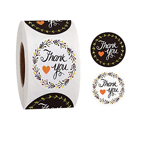 1000 Round Thank You Stickers for Your Business Purchases, Wedding Labels (1000pcs - Black & White)