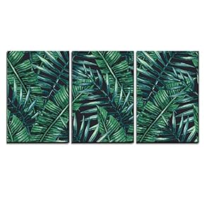 3 Piece Canvas Wall Art - Watercolor Tropical Palm Leaves Seamless Pattern. Vector Illustration. - Modern Home Art Stretched and Framed Ready to Hang - 16"x24"x3 Panels