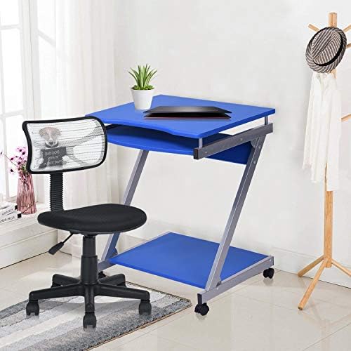 Fanilife Student Desk Set Study Desk and Swivel Adjustable Chair Computer Desk Table Worksation Sliding Keyboard Drawer Shelf Blue