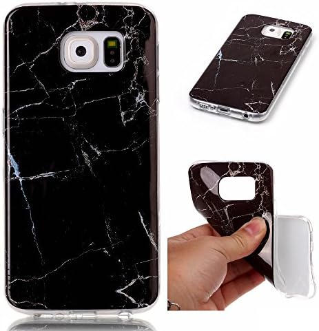 Galaxy S6 Case, TOODAY Marble Stone Pattern IMD Ultra Premium TPU Anti-Finger Anti Scratch Sleek Soft Flexible TPU Cover Shockproof Protective Case for Samsung Galaxy S6 (2015) (Black)