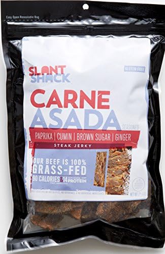 SlantShack Beef Jerky, Carne Asada, 8 oz. Pack, Sweet & Tangy Flavor, 100% Grass Fed Beef Seasoned By Organic Spices, Non-GMO, No Preservatives, A Healthy Paleo & Keto Friendly Snack