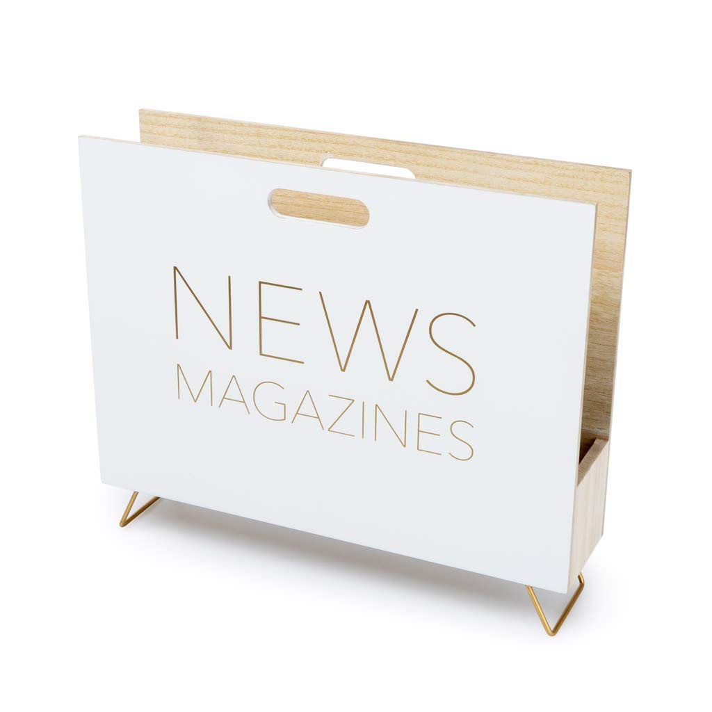 Balvi Magazine rack News White colour For magazines, catalogs and newspapers Handle MDF wood