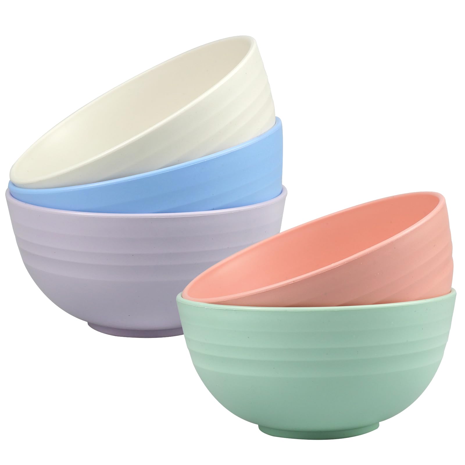 YunBey 5 Pcs Cereal Bowls, Unbreakable Plastic Salad Bowl, Lightweight Breakfast Bowls for Children, Dishwasher & Microwave Safe, for Salad Noodle Soup Pasta