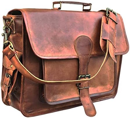 Messenger Bag Vintage Genuine Leather Briefcase Large Satchel Shoulder Bag Rugged Leather Computer Laptop Bag