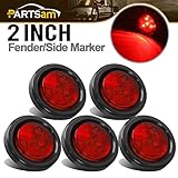 Partsam 5pcs 2" Red Round Sealed Clearance Marker Light 4 LED Mount Grommet/Pigtails Hardwired