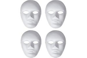 Liatunou 4 Pcs DIY White Paper Mache Mask, Paintable Masquerade Mask, Cosplay Costume Prop Halloween Mardi Gras Party Full Face Men Masks
