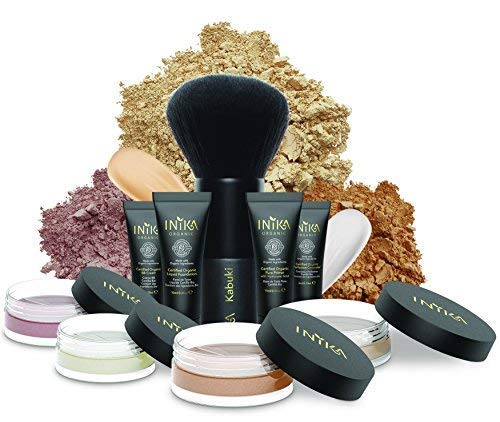 INIKA Face In A Box, Makeup Gift Set, Essentials Starter Beauty Kit, All Natural Formula, Travel Sizes : Primer, Foundation, Bronzer, Concealer, Blush, Vegan Kabuki Brush (Patience)