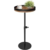 Drink Table, Small Round Side Table Height Adjustable Pedestal Table | Weighted Metal Base, Accent Table, Small Space Furniture, Living Room Bedroom Bathroom