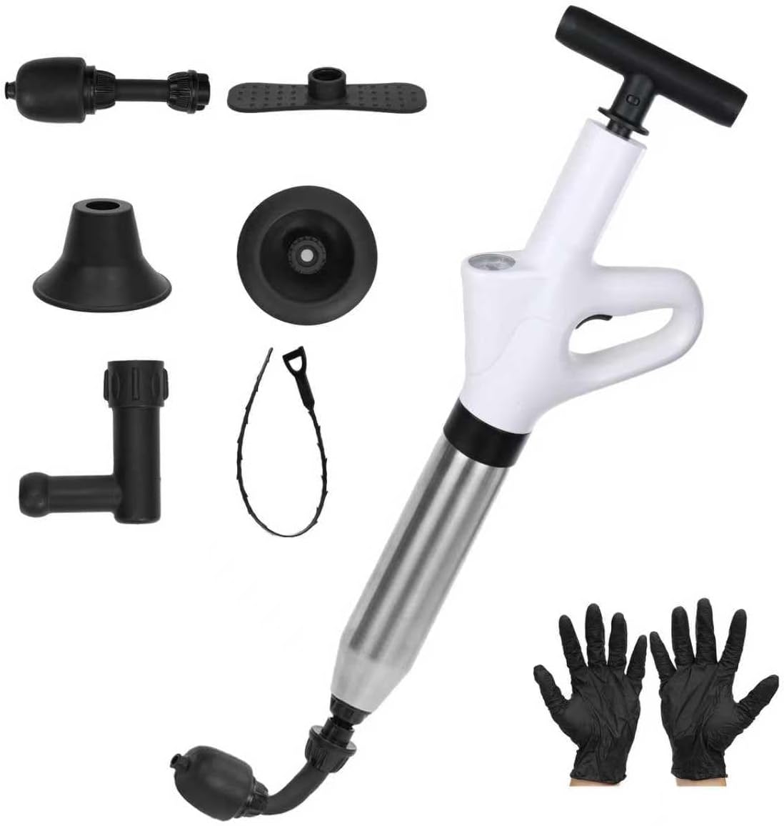 Vienki Toilet Plunger, High Pressure Toilet Plunger – Air Drain Unclogger Blaster with Visual Barometer, Heavy Duty Plungers for Bathroom Toilet, Floor, Kitchen Sink & Plumbing Clogs, Stainless Steel