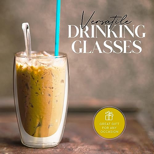 Kitchables Double Wall Glass Coffee Mugs Set of 2, 12oz Insulated Glass