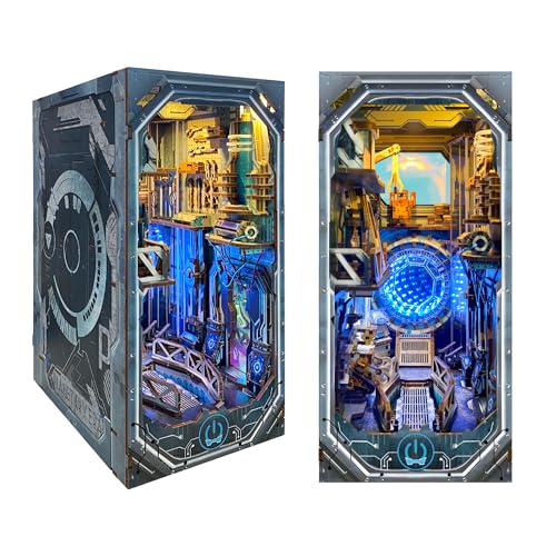 IBOHEYE Booknook DIY Miniature Dollhouse, Book Nook Set for Adults & Beginners with LED Lights for Brighter Ambiance 3D Wooden Bookshelf Puzzle Booknook-Planetary Era