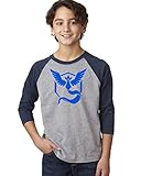 Pokemon Go Gym Team Mystic Blue Youth Raglan Tee T-Shirt Navy Grey Medium