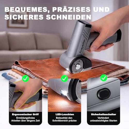 Tijeras eléctricas 4 velocidades corte cartón tela cuero PVC USB-C LED（Gris）
