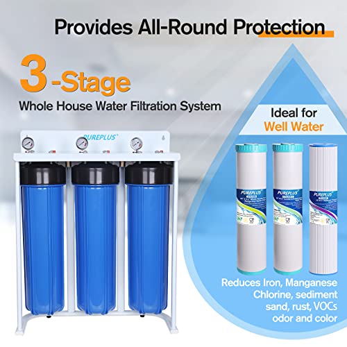 PUREPLUS Whole House Water Filter, 3 Stage 20" Home Water Filtration