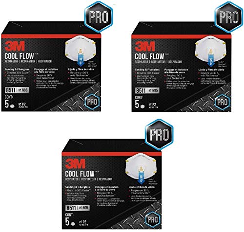 3M 8511 Respirator, N95, Cool Flow Valve Pack of 3 (15)