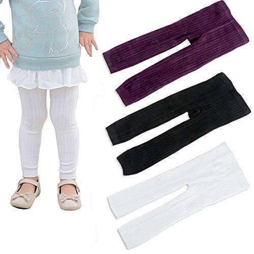 Ehdching 3 Pack Cable Knit Tights Cotton Leggings Stocking Pants for Baby Toddler Kids Girls (S(0-18 Months), Multicolor) - Thumbnail 5