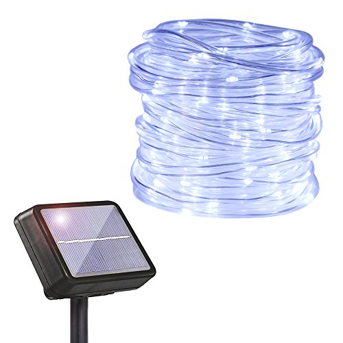 HAHOME Solar Powered String Light, 33Ft Clear PVC Rope 132 LEDs Starry String Lights,Fairy Lights Ambiance Lighting for Outdoor Gardens Homes,Cool White