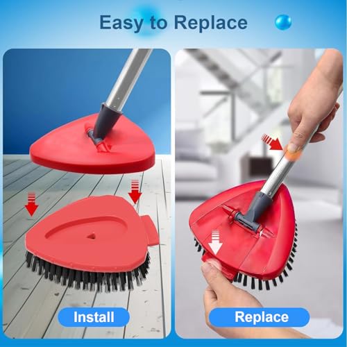 Spin Mop Head Replacement Compatibility with Vileda All Turbo System, 2 Microfiber Mop Refill+1 Handle+1Base+1 Cleaning Brush Comb, Shower Floor Scrubbing Brush Replace Head Deck Scrubber