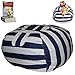 DaMeru European Made Lab Tested Large Stuffed Animal Storage Bean Bag Cover | The Ultimate Storage Solution to Clean Up & Organize Kid's Room | Free E-Book (Blue-Black/White)