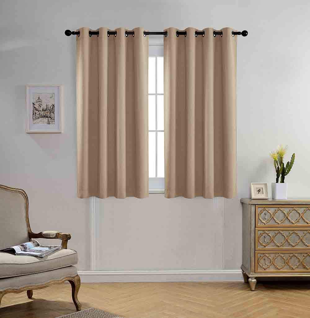 MIUCO Blackout Curtains Room Darkening Curtains Textured Grommet Window Curtains for Bedroom 2 Panels 52x63 Inch Long Taupe — image 1