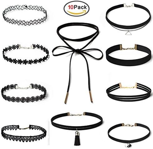 10PCS Black Choker Necklace Set Chokers for Women Girls Tattoo Velvet Lace Cute Punk Steampunk Gothic Classic Stretch Choker Necklaces