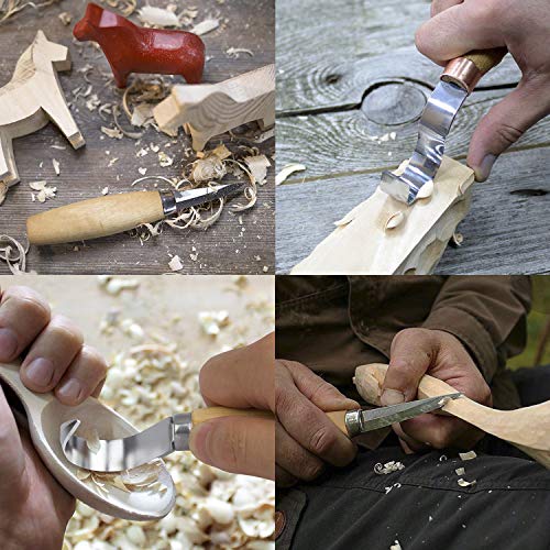 Co-link 2PCS Wood Carving Knives Set Hook Knife Spoon Carving Tool for Beginners Woodworking, Stainless Steel Blade