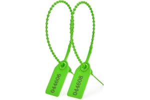 SSSEALTAG 200pcs Plastic Security Tamper Seals Shipping Tags Disposable Signage Numbered Pull Tight Padlock Safety Self-Locking Seal Ties Tag, Green