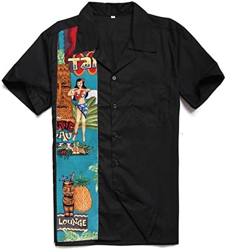 Anchor MSJ Men's 50s Male Clothing Rockabilly Style Casual Cotton Blouse Mens Fifties Bowling Dress Shirts