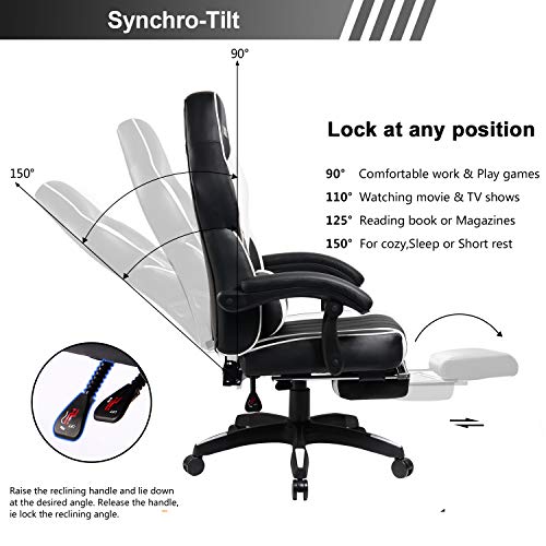 GTPOFFICE Gaming Chair Racing Style Office Ergonomic Conference Executive Manager Work Chair Leather High Back Adjustable Swivel Computer Desk Task Chair Tilt E-Sports Chair … (White-39) - Thumbnail 5