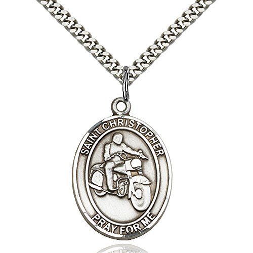 Sterling Silver St. Christopher Pendant 1 x 3/4 inches with Heavy Curb Chain