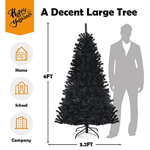 Goplus 6ft Prelit Black Christmas Tree, Hinged Artificial Halloween