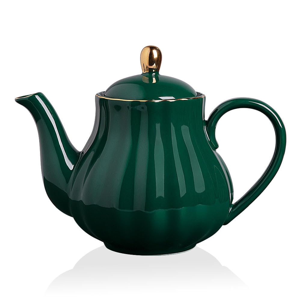 Sweejar Home Royal Teapot, Ceramic Tea Pot with Removable Stainless Steel Infuser, Blooming & Loose Leaf Teapot - (5-6cups) 1100 ml (Jade)