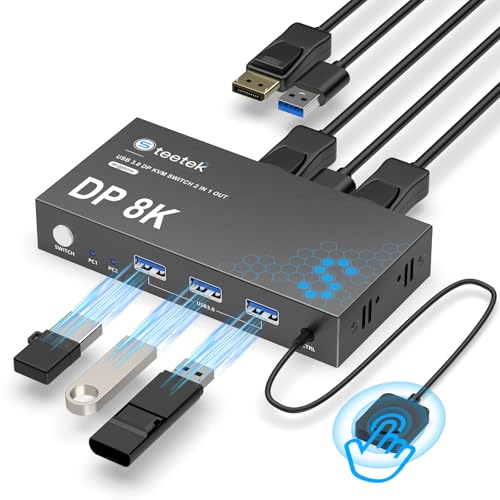 Hearvo 8K DisplayPort KVM Switch for 2 Computers