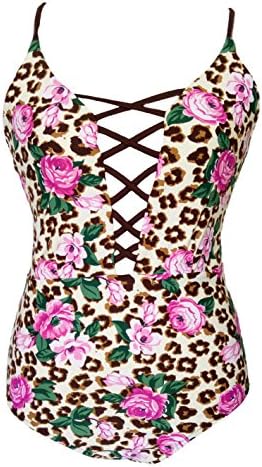 Sondiborn Swimwear Women's One Piece Criss Cross Front Swimsuit Solid Color Floral Print Monokini (S, Floral Print #19)