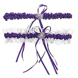 Merya Dress Lace Wedding Garters for Bride Pearl Stretch Prom Garter with Toss Away Purple