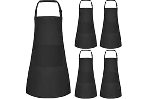 MEEZY 5 Pack Kids Apron with Pockets Adjustable Painting Apron Children Art Apron Toddler Chef Aprons for Kids Painting Cooking Crafts Baking (Black)