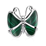AeraVida Big Green Malachite Butterfly .925 Sterling Silver Ring