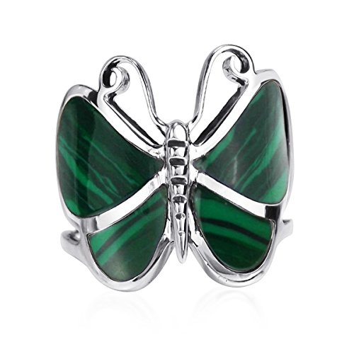 AeraVida Big Green Malachite Butterfly .925 Sterling Silver Ring