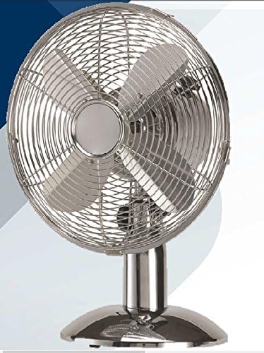 12" Retro Chrome Fan - 12 inch Fan (Cold Air) - Desk Table FAN - QUIET operation - 4 blade High Velocity - Static & Wide Angle Oscillating Cooling Electric Fan (30cm) 3 speed Adjustable Tilt - METAL mesh front/rear cage - High Quality Model - ULTRA COOL Chrome Finish - Ideal for cooling in the home, bar, workshop or anywhere space saving is important – Minimal assembly Required – Complies to new Safety Regulations by CE, REACH & RoHS - 12 inch Desk / Table, Chrome (Silver Colour) Mk2