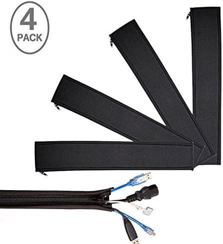 Flexible Cable Management,GETUHAND,Cord Management Sleeve-20 Premium Quality Neoprene Cable Management Sleeve with Zipper for PC, TV, Office and Home, 4 Piece – Black