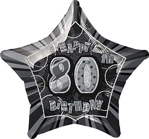 Unique Party 55935 - 50 cm Palloncino in Foil Nero Brillante "Happy 80th Birthday"